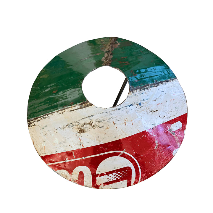 Coole Stehlampe aus recycletem Metall - Rot, Grün und Weiß