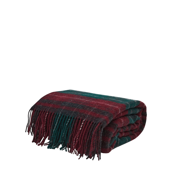 Wolldecke Tartan Rot Grün aus 100% Neuseeland-Wolle | 140 x 200 cm mit Fransen