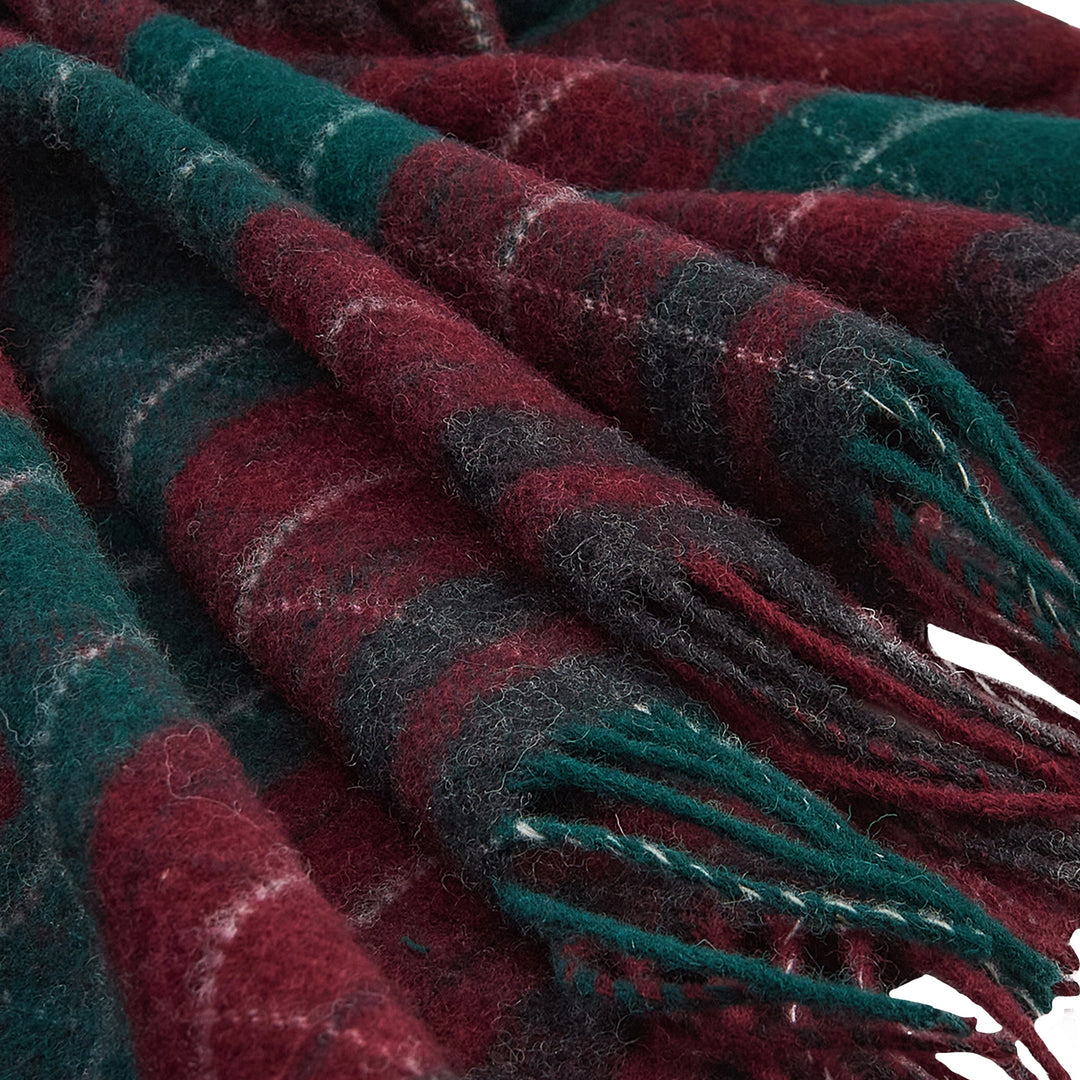 Wolldecke Tartan Rot Grün aus 100% Neuseeland-Wolle | 140 x 200 cm mit Fransen