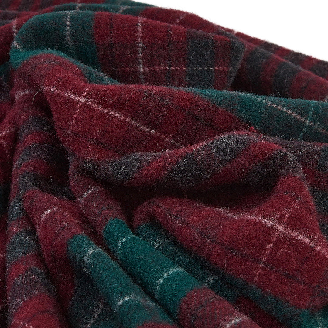 Wolldecke Tartan Rot Grün aus 100% Neuseeland-Wolle | 140 x 200 cm mit Fransen
