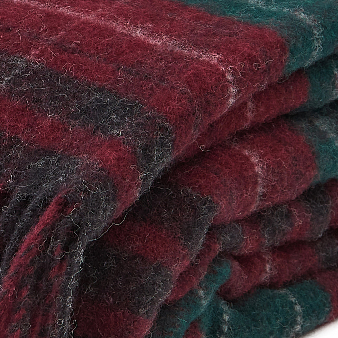 Wolldecke Tartan Rot Grün aus 100% Neuseeland-Wolle | 140 x 200 cm mit Fransen