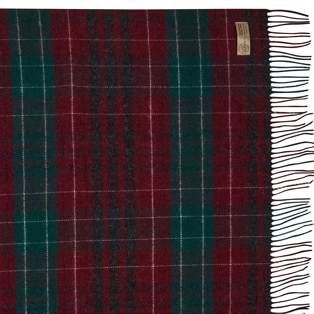 Wolldecke Tartan Rot Grün aus 100% Neuseeland-Wolle | 140 x 200 cm mit Fransen