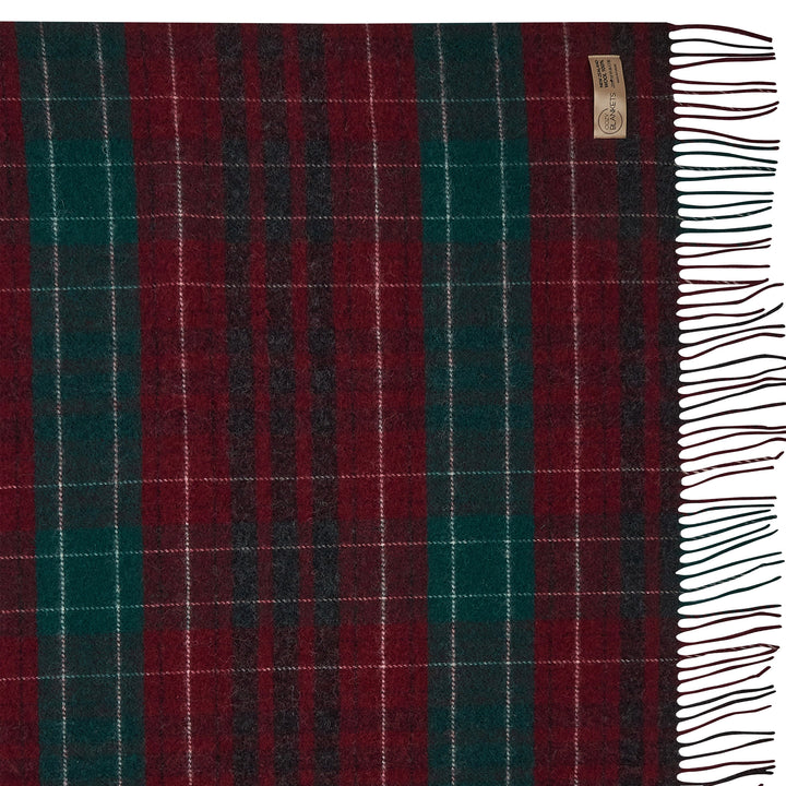 Wolldecke Tartan Rot Grün aus 100% Neuseeland-Wolle | 140 x 200 cm mit Fransen