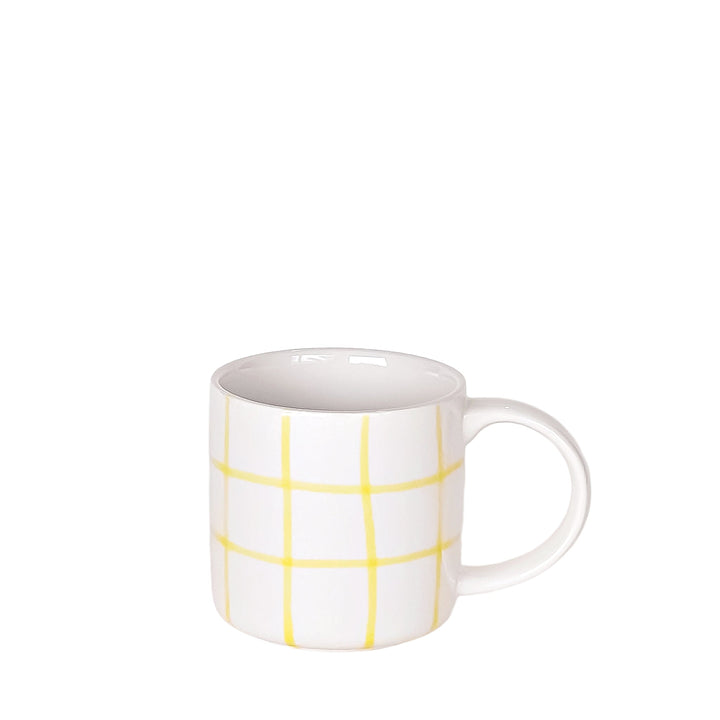 Stilvolle Tasse mit elegantem Gittermuster - Gelb-Weiß