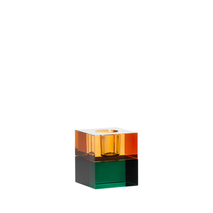Teelichthalter Cube Acryl orange-grün