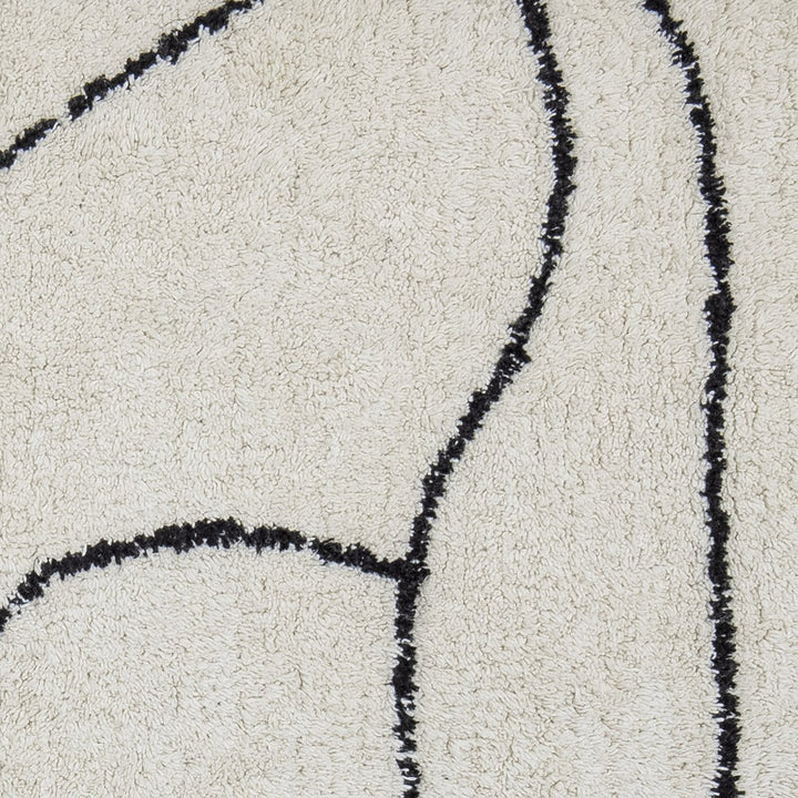 Teppich in Creme mit schwarzem abstraktem Linienmuster