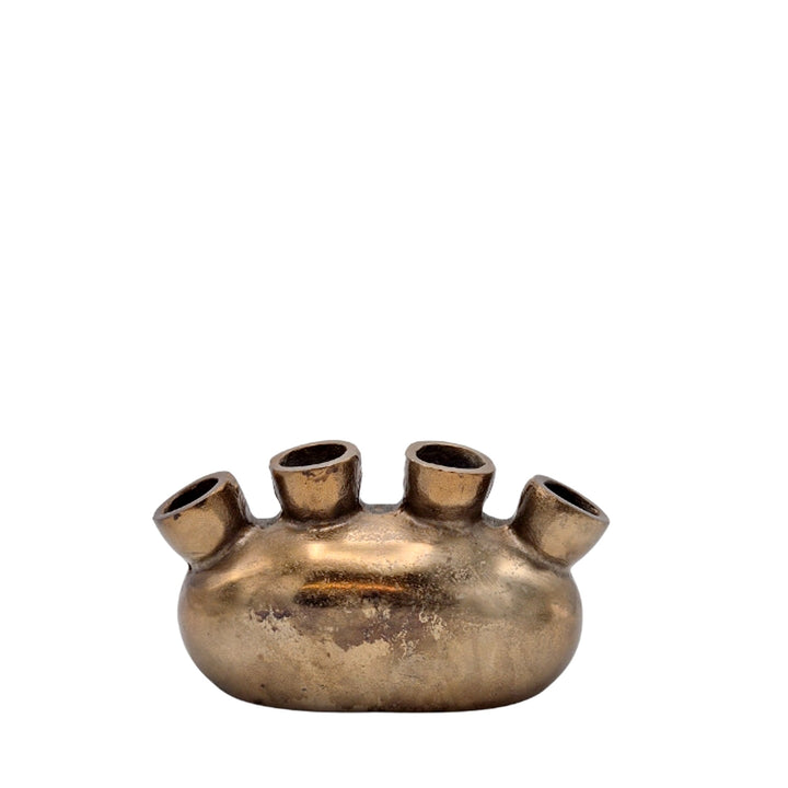 Blumenvase aus Aluminium mit 4 Löchern - Antik-Messing