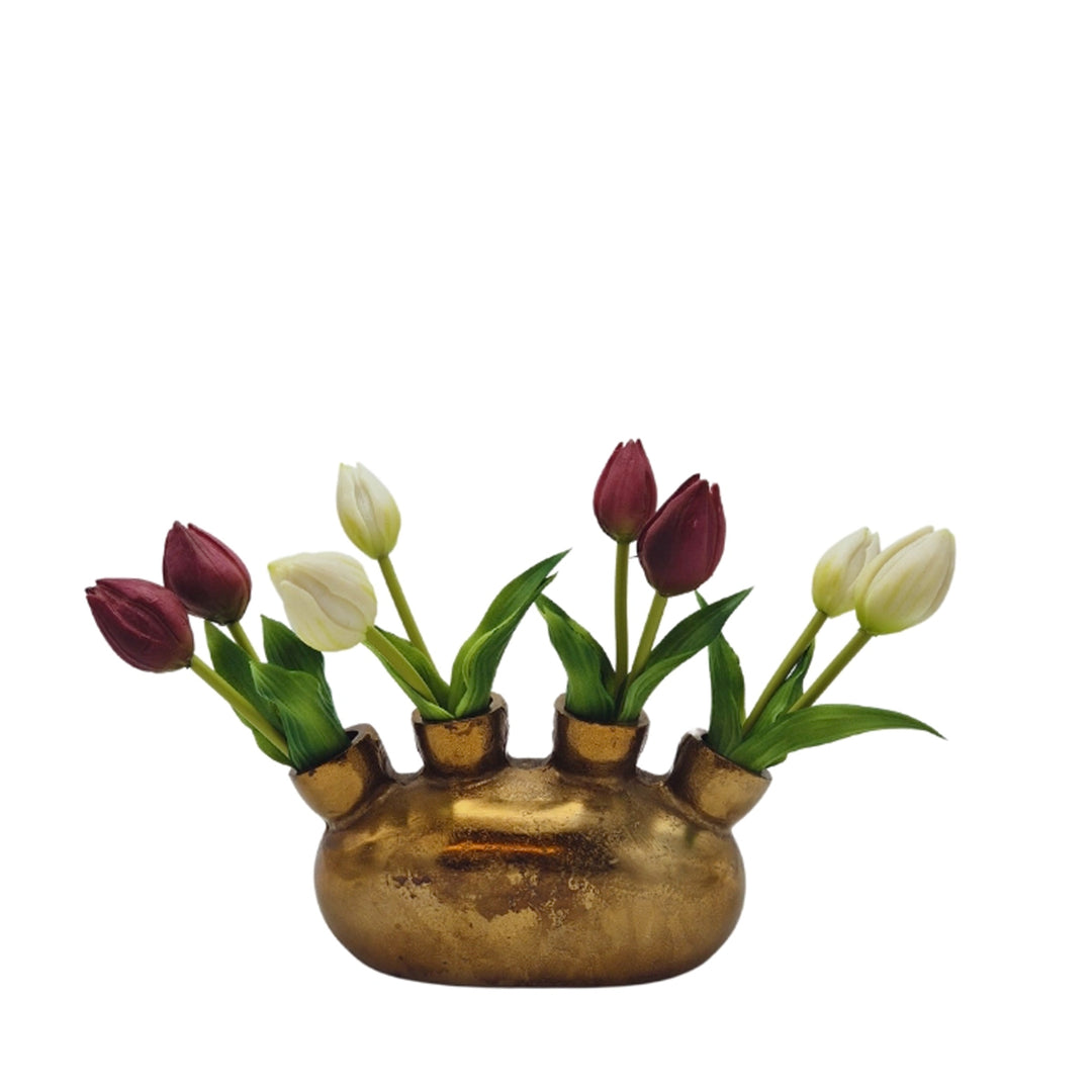 Blumenvase aus Aluminium mit 4 Löchern - Antik-Messing