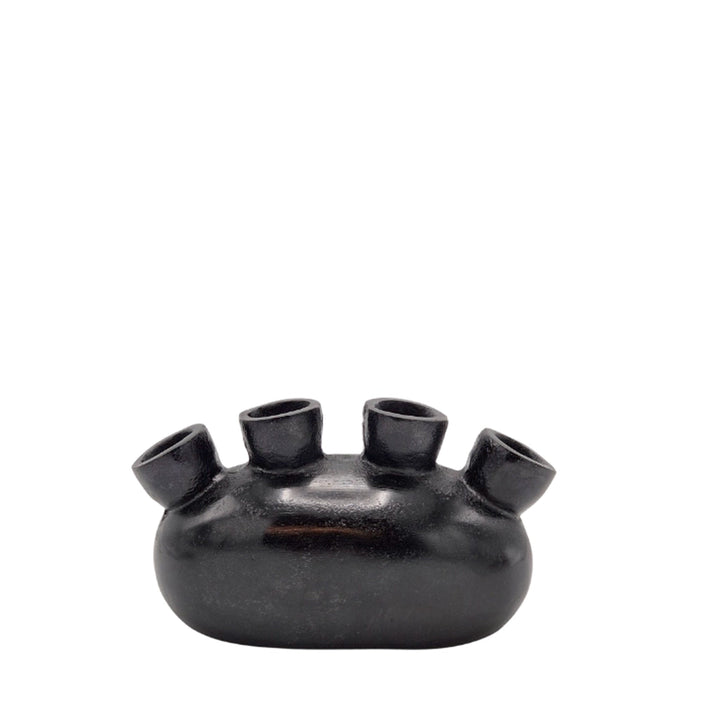 Blumenvase aus Aluminium mit 4 Löchern - Schwarze Vintage-Optik