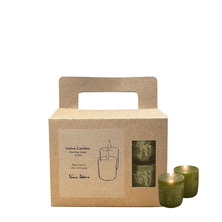 Geschenkbox mit 12 Votivkerzen in der Farbe Hunting Green