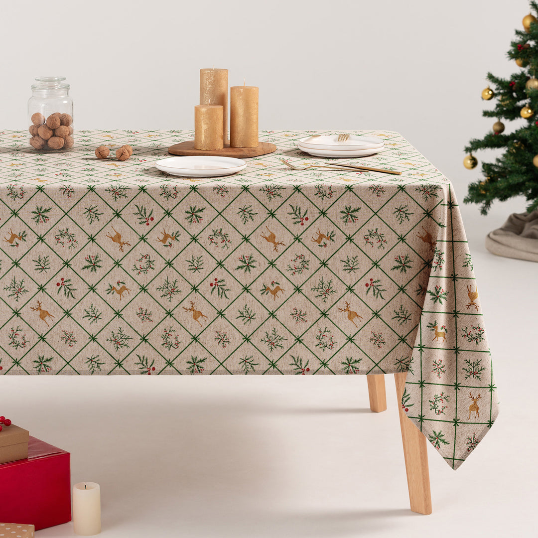 Festliche, fleckenabweisende Tischdecke mit winterlichen Weihnachtsmotiven